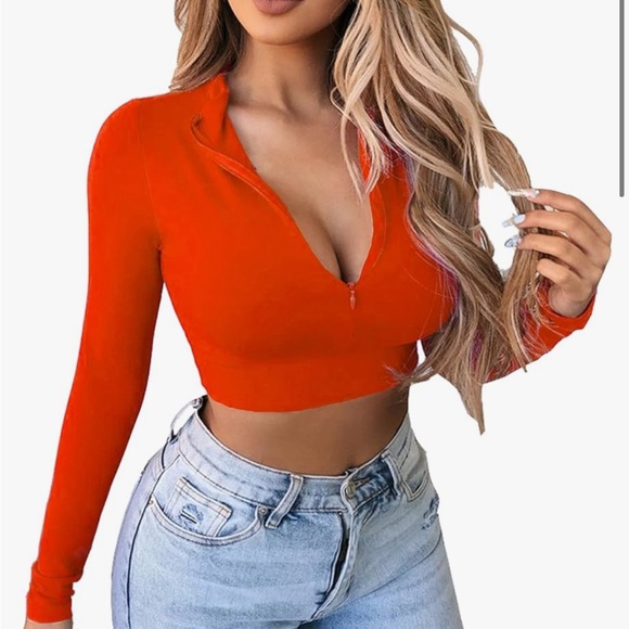 Orange Long Sleeve Crop - Picture 1 of 2